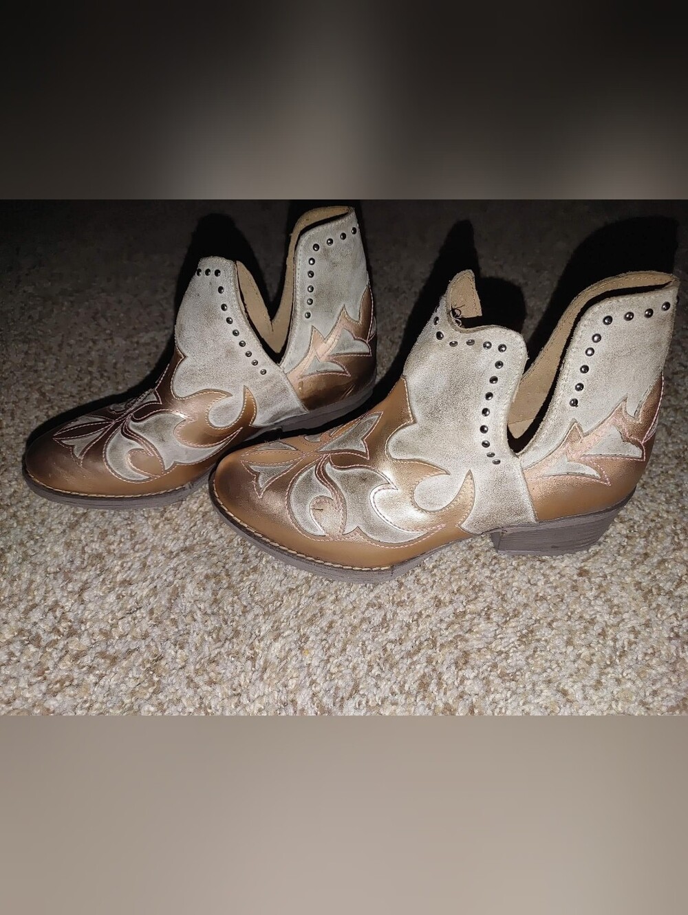 Circle G Metallic Bronze Two Tone Loathed Studded Western Ankle Boots